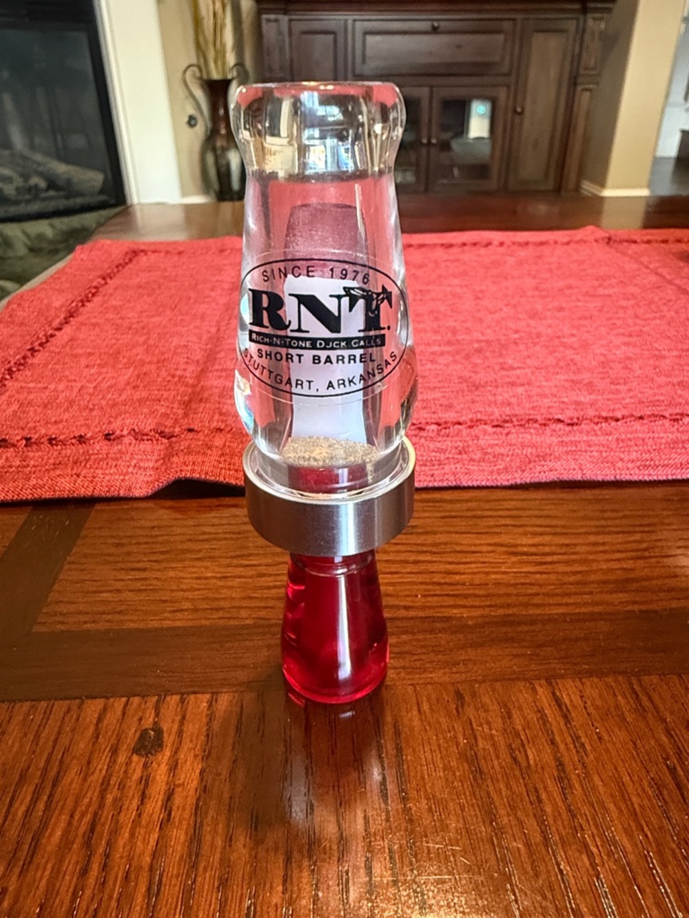 RNT Short Barrel Duck Call in Clear and Red w/Silver band